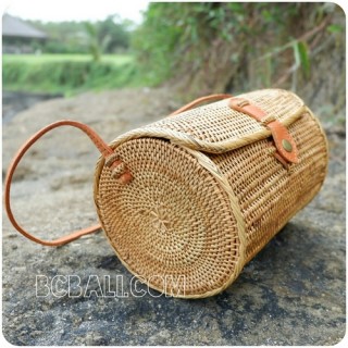 cylinder sling bags rattan straw grass classic natural